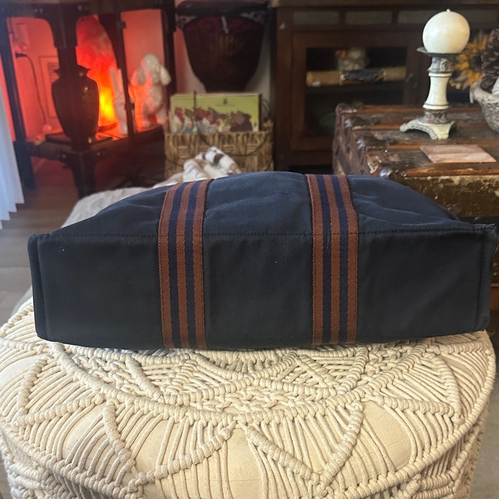 Hermes Blue Tote with Brown Stripes - Picture 5 of 12